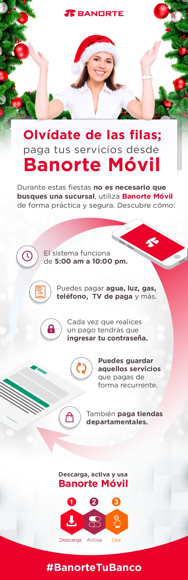 Infografía Paga tus servicios con Banorte Móvil